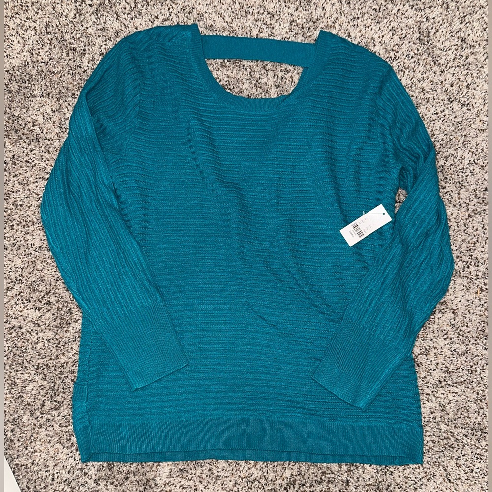 Teal sweater with open back NWT